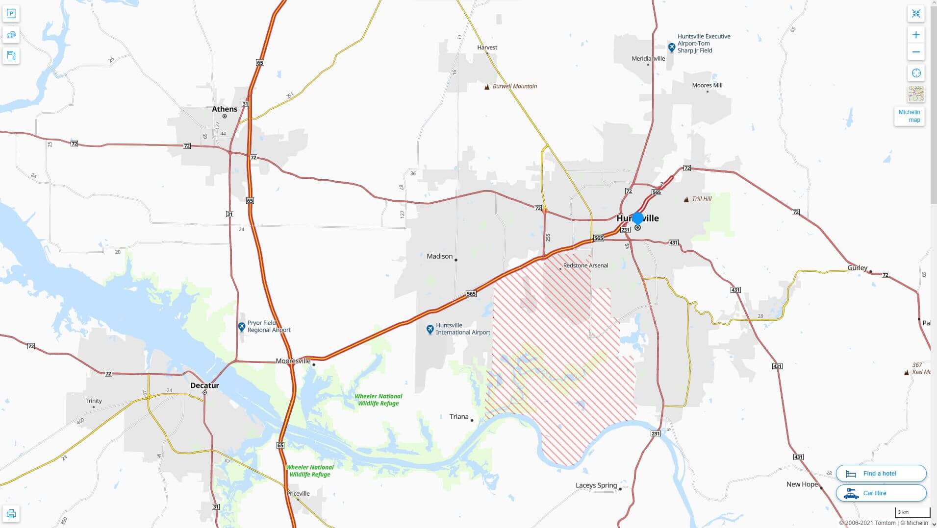 Huntsville Alabama Highway and Road Map